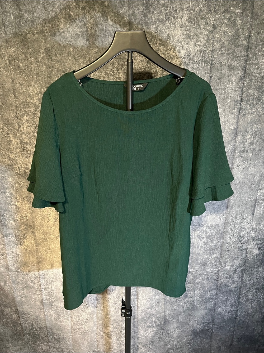 BloomChic Forest Green Ruffle Sleeve Blouse